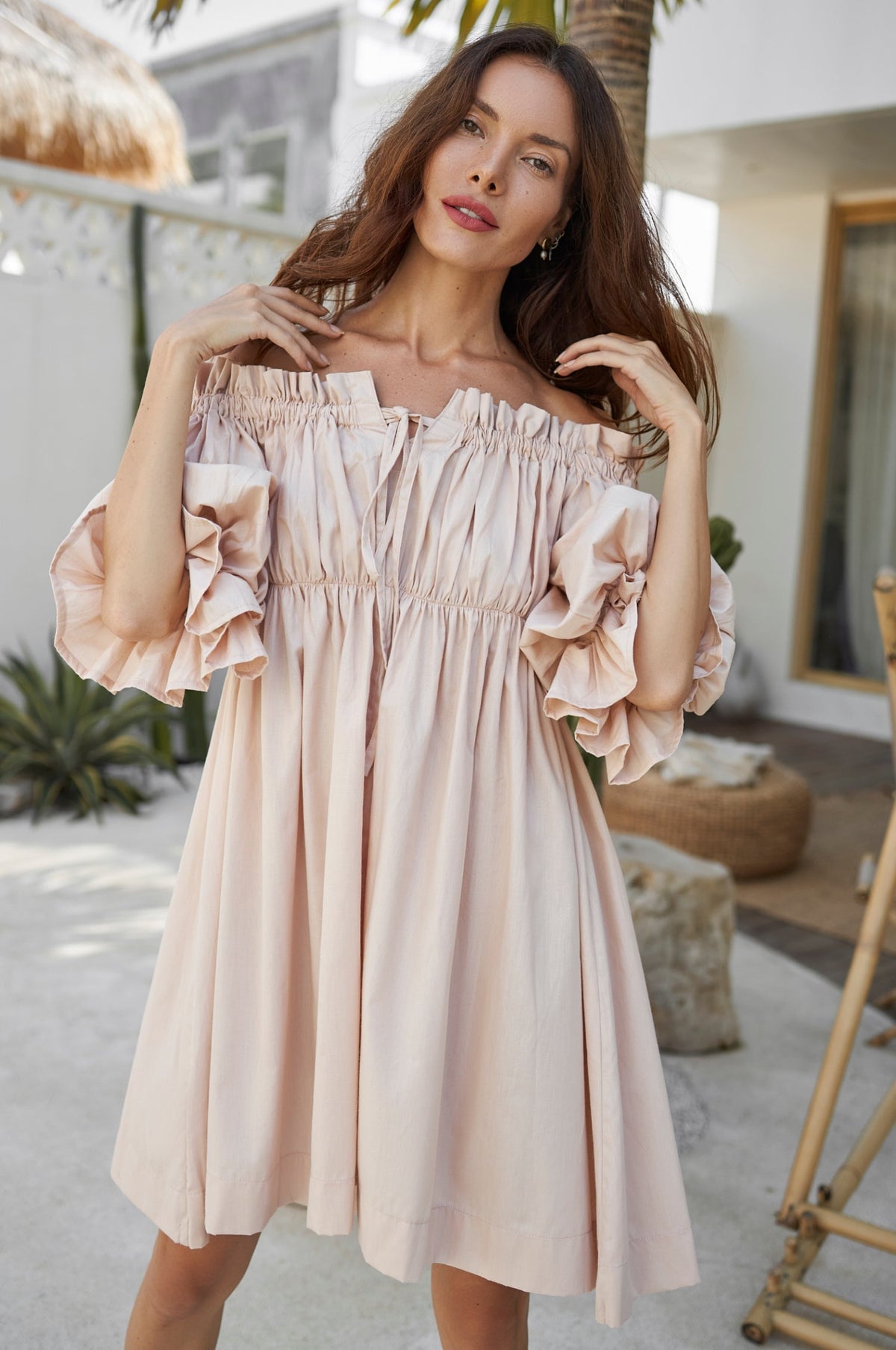 Vacay Off Shoulder Cotton Mini Dress - Trendyglobal 