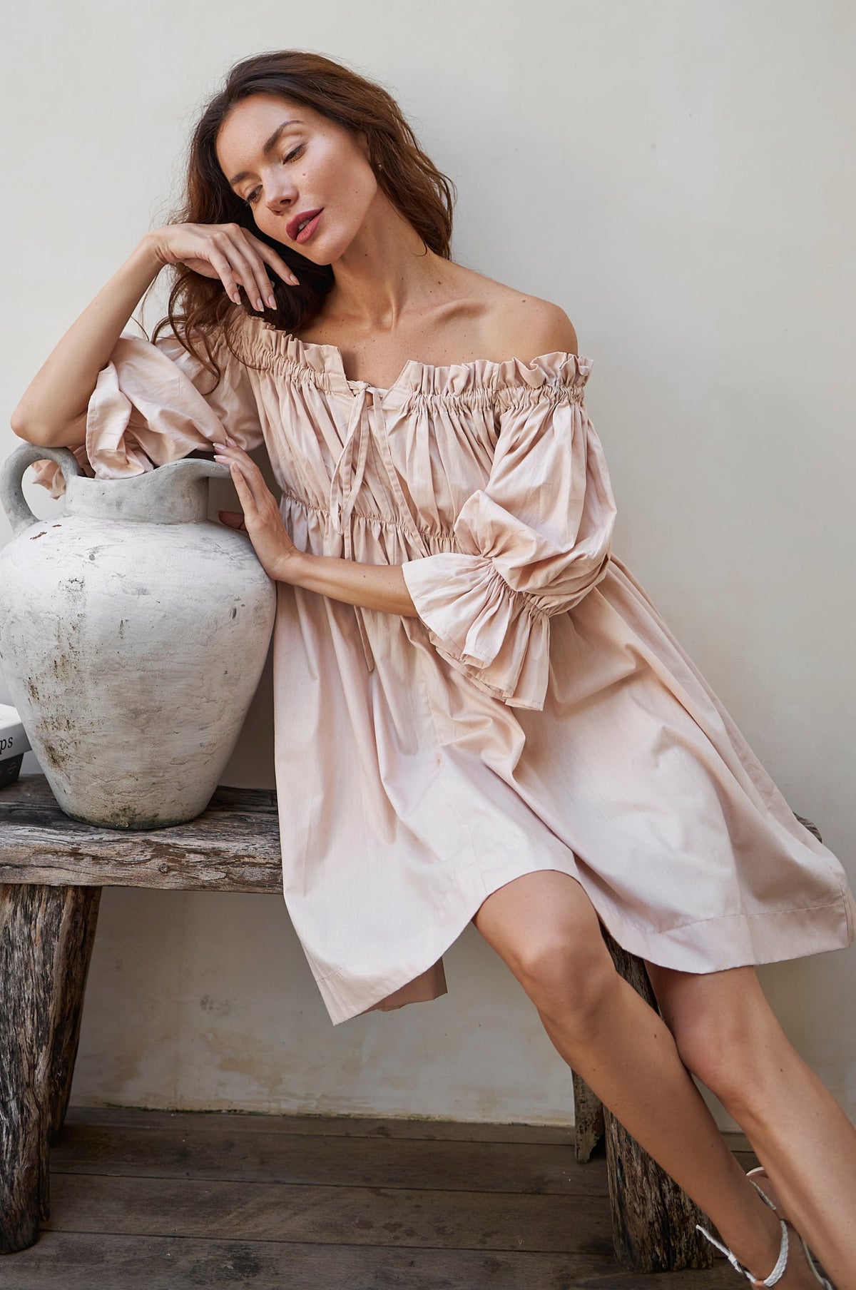 Vacay Off Shoulder Cotton Mini Dress - Trendyglobal 