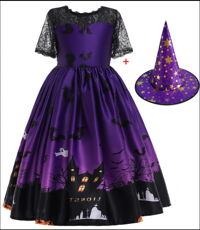 Halloween Prinsessekjole med printet Mesh - Trendyglobal 