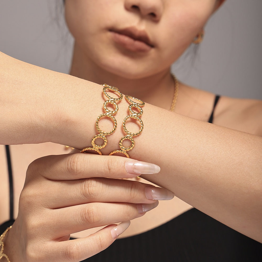 Armbånd Dame 18K Gullbelagt - Trådet Ring Design Åpen Moteriktig