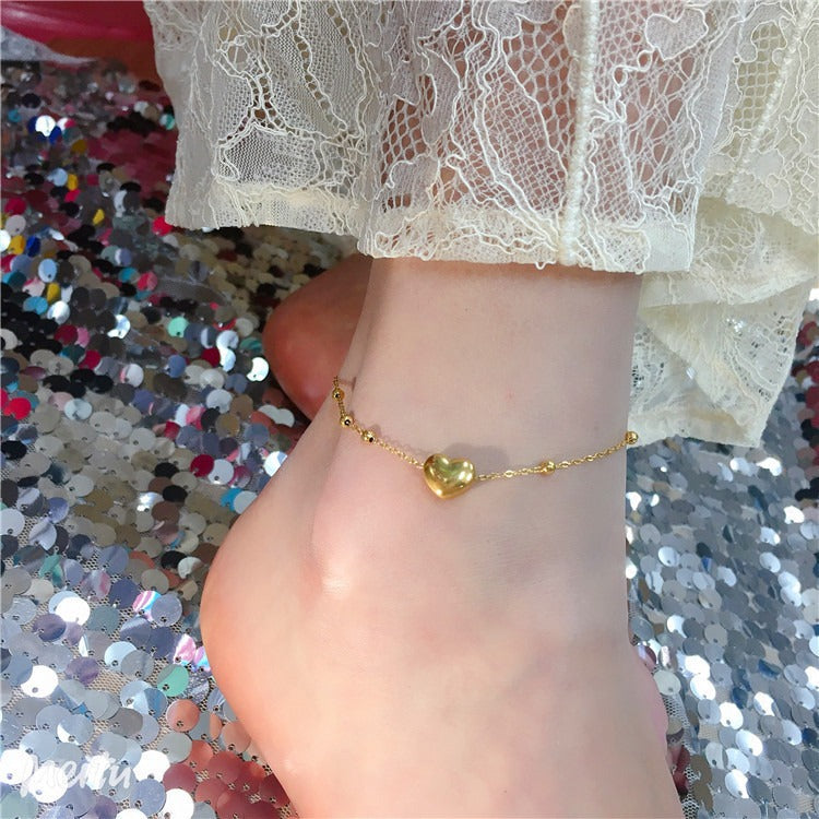 Ankelsmykke Dame 18K gullbelagt- Hjerte Titanstål Design