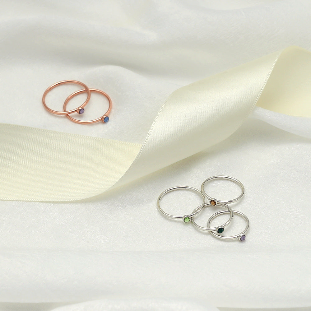 Sølvring Dame S925 Fødselsstein - Minimalistisk Design Håndlaget