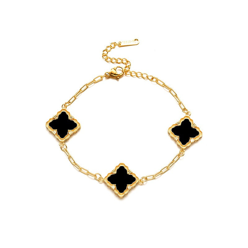 18K Gullbelagt Firkløver Smykkesett - Halskjede, Armbånd, Øredobber og Ring