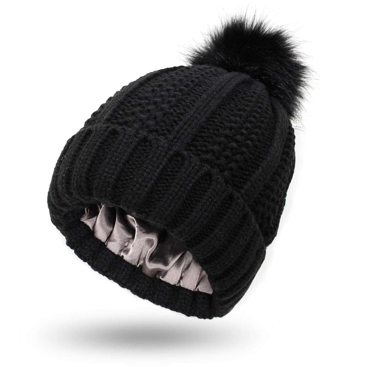 Vinterlue med Fuskepels Pom Pom - Lue for damer - Trendyglobal 