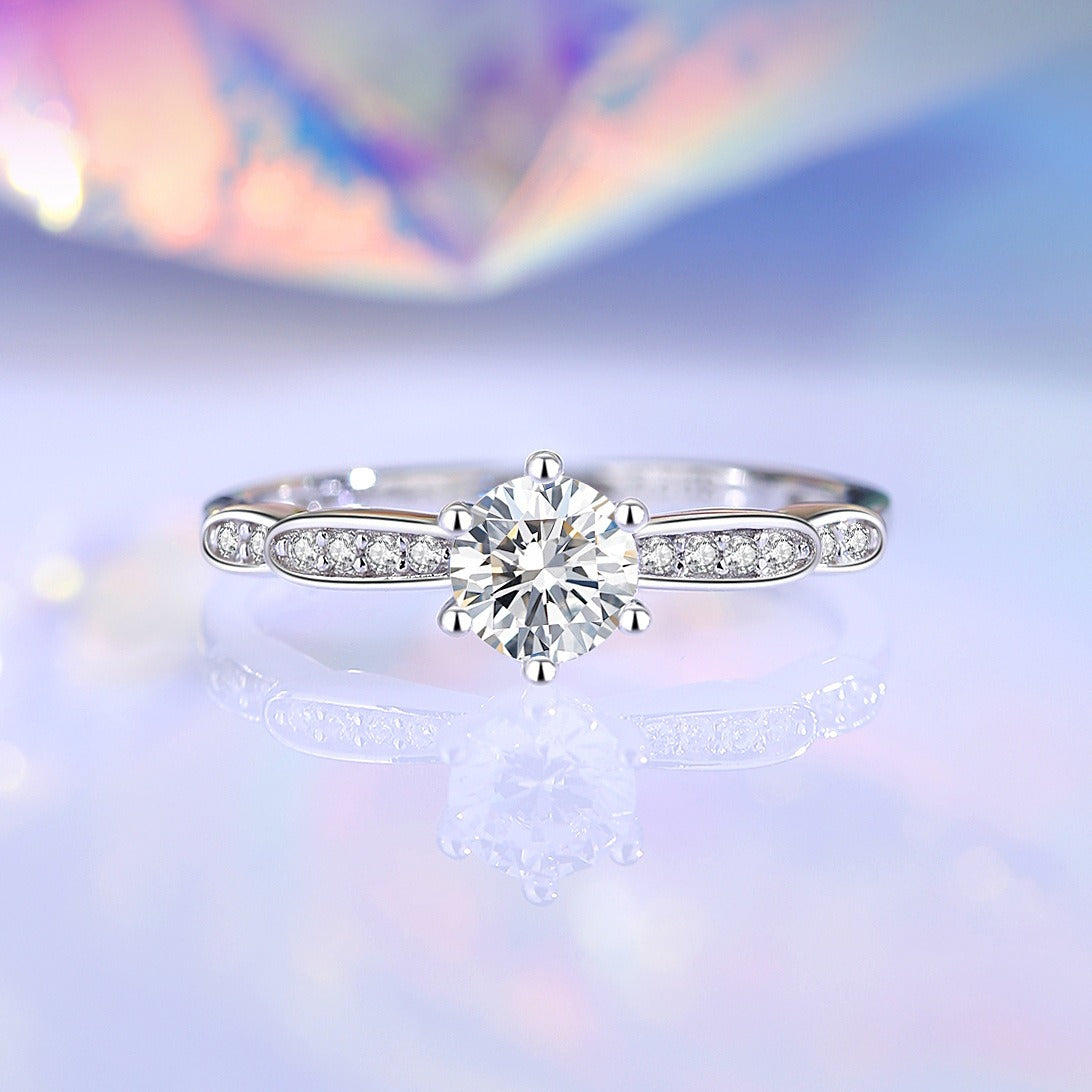 Sølvring Dame Sterling S925 - Moissanite Petal Ring 0.5ct Håndlaget