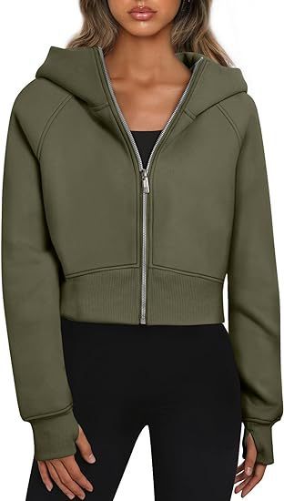 Sporty Kort Hoodie Cardigan - Military green / S