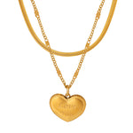 Halskjede Dame 18K gullbelagt- LOVE YOU Hjerte med Blade Chain Design Only