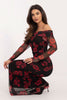 Off-Shoulder Black/Red Floral Print Pencil Dress 202389 Italy Moda