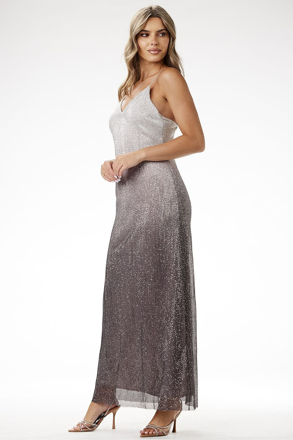 Strapless Sequin Maxi Festkjole - Ombre Effekt for Spesielle Anledninger