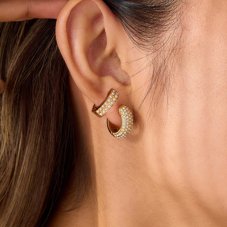 Øredobber Dame 18K Gullbelagt - Rhinestone Titanstål Design