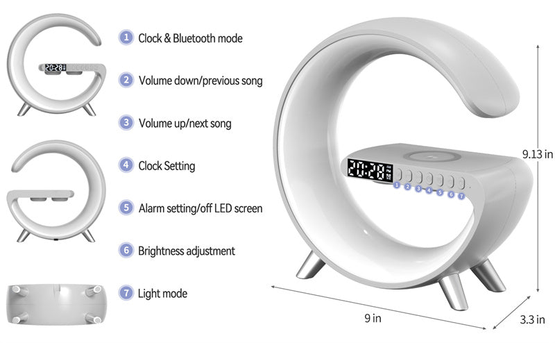 Trendy LED BordLampe med Bluetooth-høyttaler og Trådløs Lading av mobil - Trendyglobal 