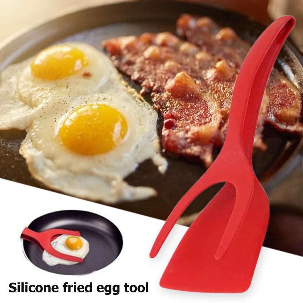 2 In 1 Grip And Flip Tongs Egg Spatula Tongs Clamp Pancake Fried Egg French Toast Omelet Overturned Kitchen Accessories - Trendyglobal 