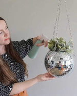 Eclectic Whimsical Disco Ball Hanging Herb Planters for Indoor, Outdoor & Front yard