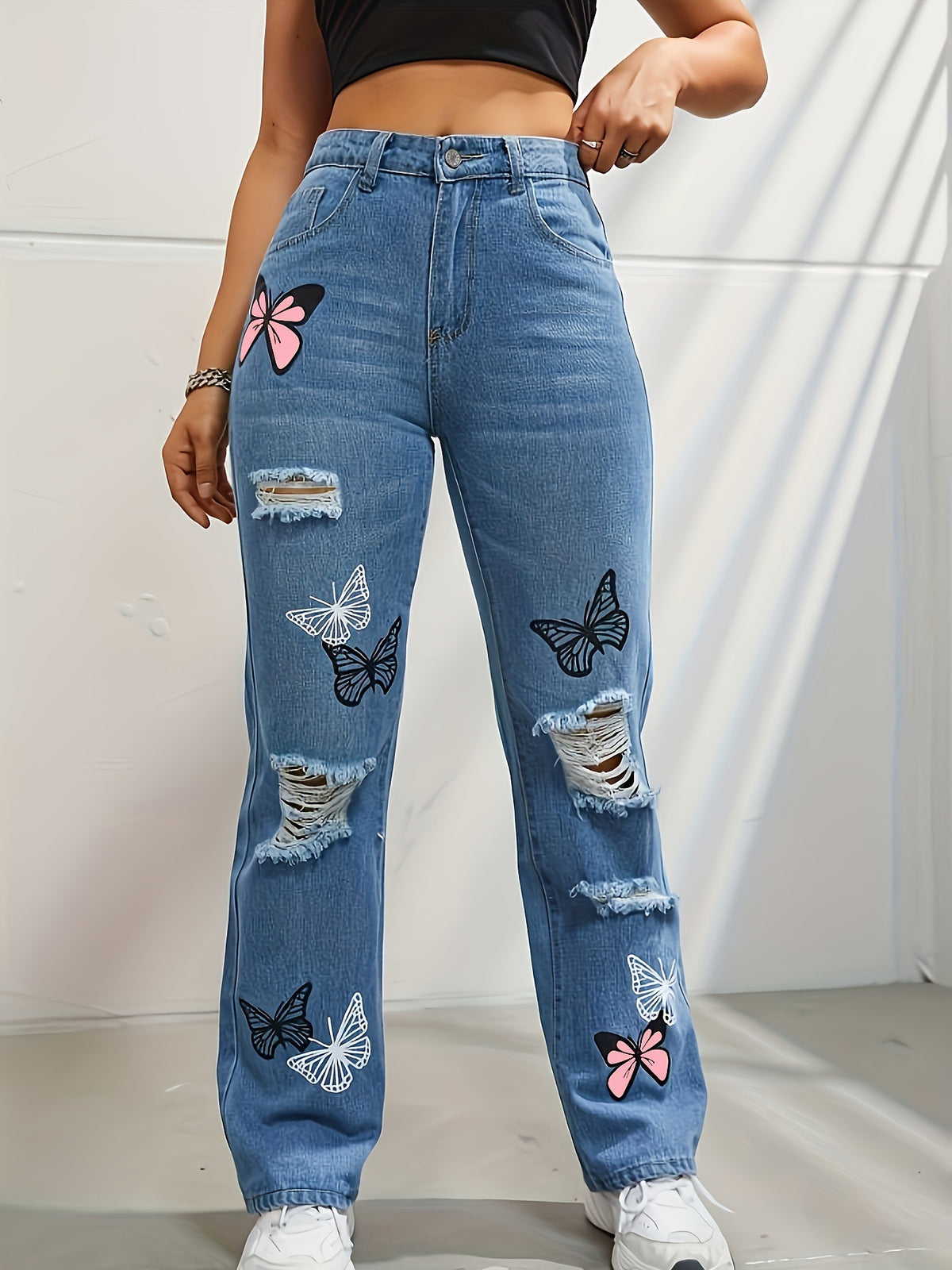 Ripped og Distressed Denim bukse for damer - Trendyglobal 