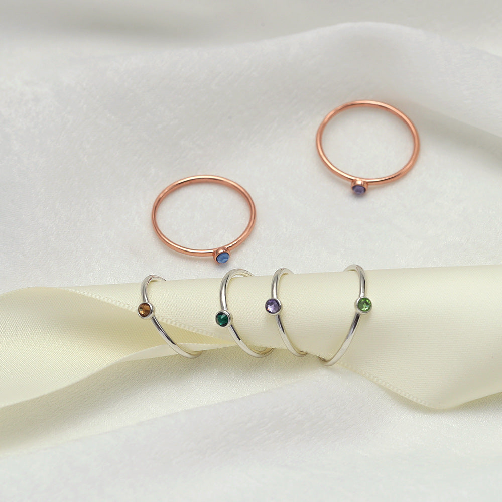 Sølvring Dame S925 Fødselsstein - Minimalistisk Design Håndlaget