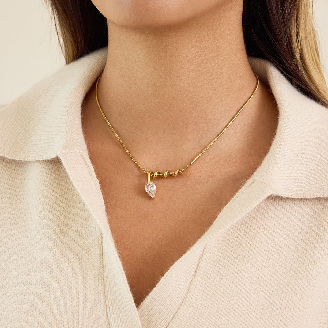 Halskjede Dame 18K Gull Spiral Zirkonia | Titanstål Kravebein
