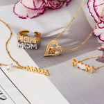 Halskjede og Ring Sett Dame 18K gullbelagt - MOM Hjerte Design med Zirkon