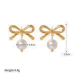 Øredobber Dame 18K gullbelagt - Ginkgo Sløyfe Irregulær med Perle Design Style B-42