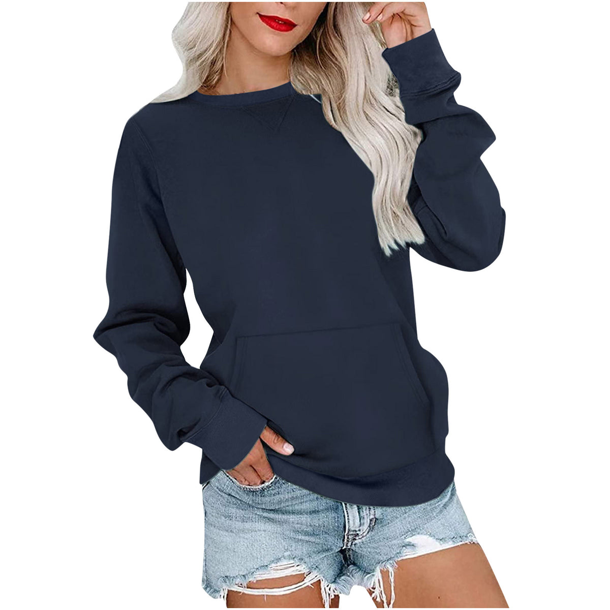 Ensfarget Pullover Genser - Navy blue / S