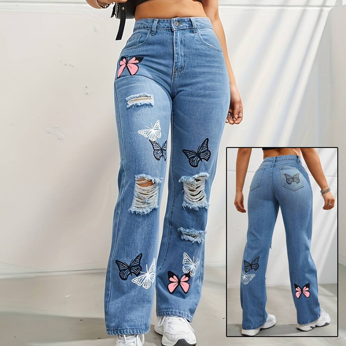 Ripped og Distressed Denim bukse for damer - Trendyglobal 