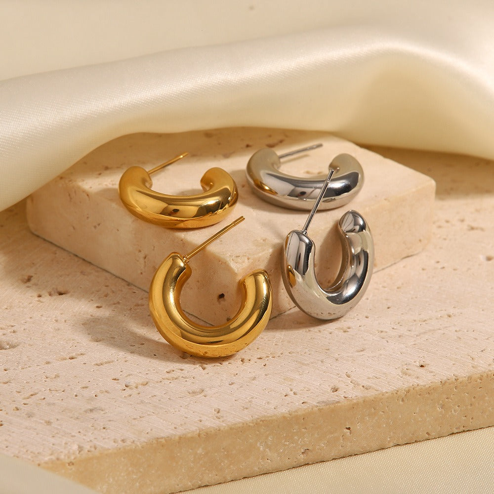 Øredobber Dame 18K gullbelagt - Klassisk Enkel C-form Design