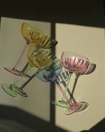 Hand Blown Retro Pastel Coloured Cocktail Glasses Coupe Set of 4 ( $22.5 Each ) - Trendyglobal 