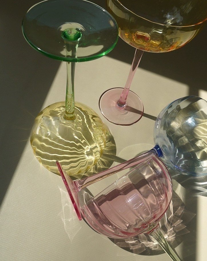 Hand Blown Retro Pastel Coloured Cocktail Glasses Coupe Set of 4 ( $22.5 Each ) - Trendyglobal 