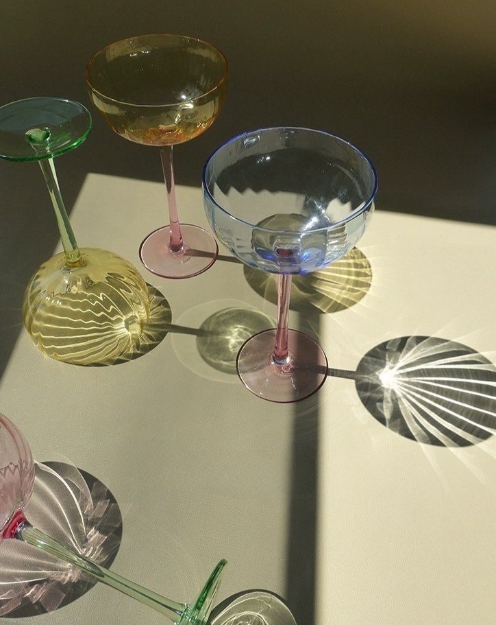 Hand Blown Retro Pastel Coloured Cocktail Glasses Coupe Set of 4 ( $22.5 Each ) - Trendyglobal 