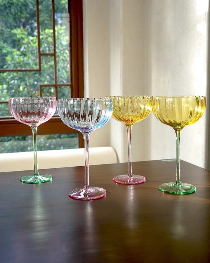 Hand Blown Retro Pastel Coloured Cocktail Glasses Coupe Set of 4 ( $22.5 Each ) - Trendyglobal 