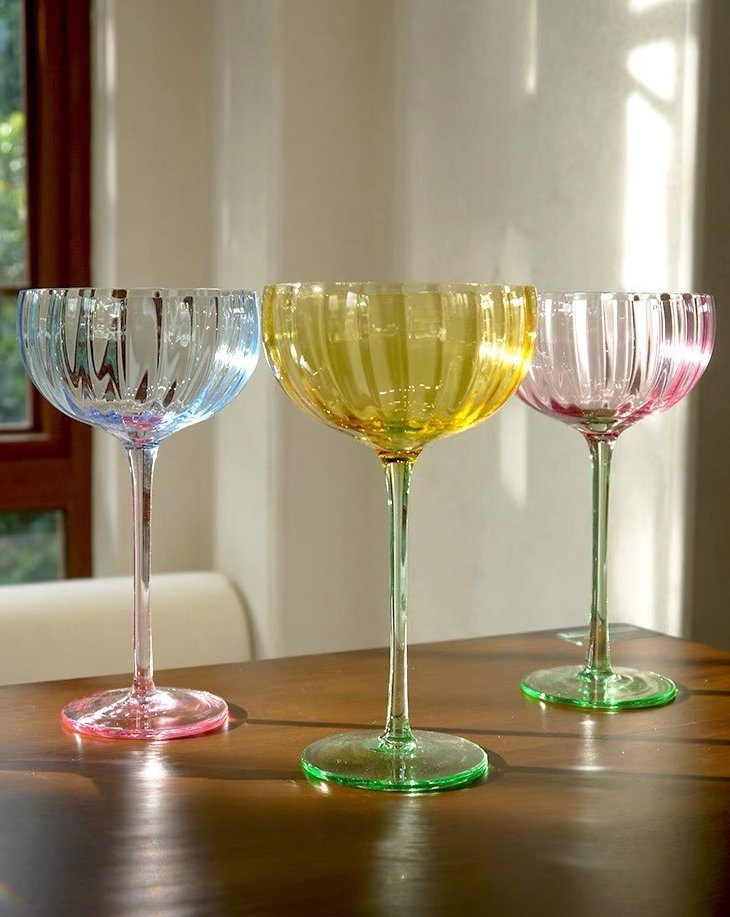 Hand Blown Retro Pastel Coloured Cocktail Glasses Coupe Set of 4 ( $22.5 Each ) - Trendyglobal 