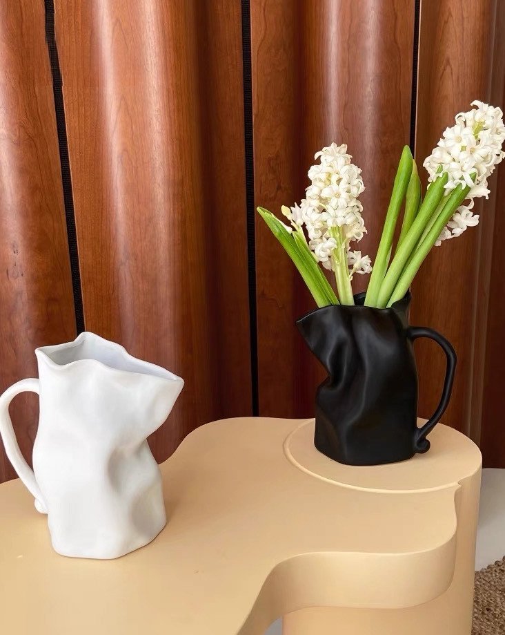 Håndlaget Nordisk Stil Rynket Keramikk Krukke Vase - Trendyglobal 