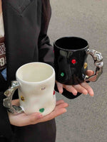 Handmade Ceramic Gemstone Couple Coffee Mugs with Wavy Handle - Trendyglobal 