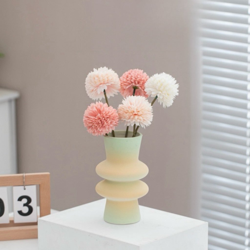 Håndlaget Keramisk Gradient Vase – Dopamine Geometrisk Matte Blomsterpotte - Trendyglobal 