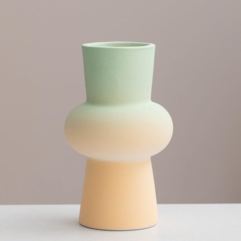 Håndlaget Keramisk Gradient Vase – Dopamine Geometrisk Matte Blomsterpotte - Trendyglobal 