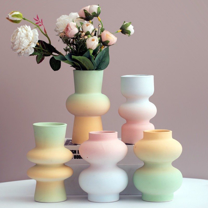 Håndlaget Keramisk Gradient Vase – Dopamine Geometrisk Matte Blomsterpotte - Trendyglobal 