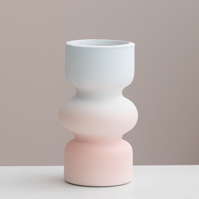 Håndlaget Keramisk Gradient Vase – Dopamine Geometrisk Matte Blomsterpotte - Trendyglobal 