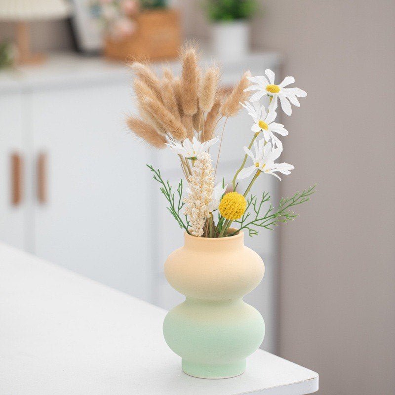 Håndlaget Keramisk Gradient Vase – Dopamine Geometrisk Matte Blomsterpotte - Trendyglobal 