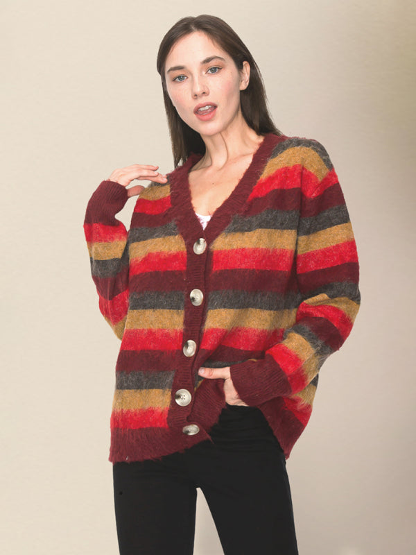 Casual stripet strikket cardigan dame RP0023556 - Cardigan