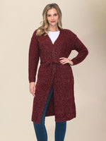 Casual strikket cardigan med knyting foran - Wine Red / S - Cardigan