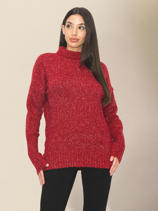 Casual damegenser med krage og løse skuldre RP0023563 - Red / S - Genser