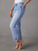 Enkle lyse jeans dame med rifter - casual stil - Bukse