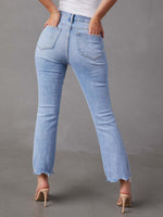 Enkle lyse jeans dame med rifter - casual stil - Bukse