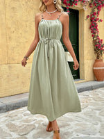 Sleeveless Tie-Dress Ethnic Style Holiday Pleated Suspender Dress