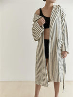 Retro 100% ORGANIC Long-stapled Cotton Hooded Stripe Bath Robe - Trendyglobal 