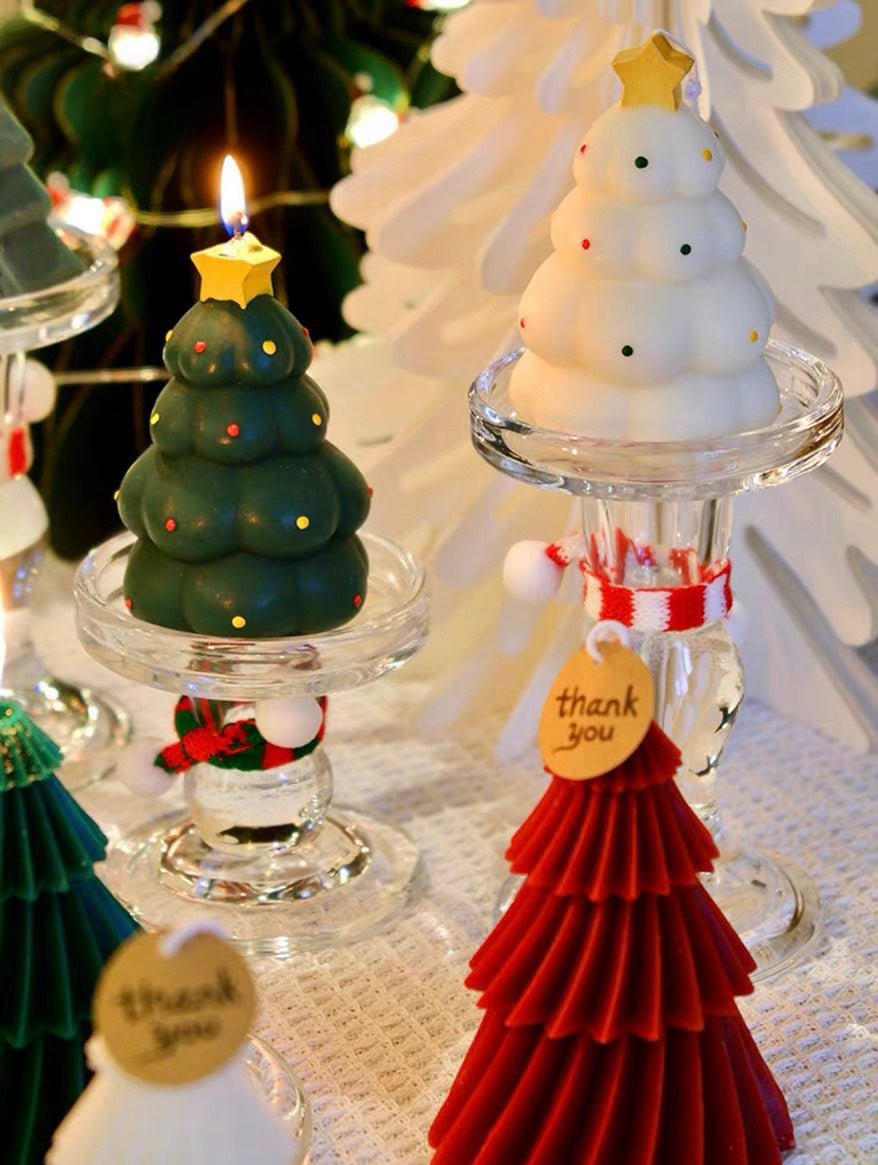 Set of 2 Pcs Cute Christmas Candle Holders - Ornament Decor for Table Setting Tablescape - Trendyglobal 