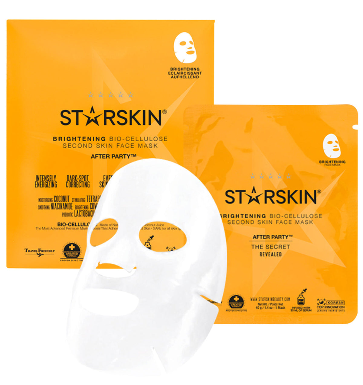 Starskin After Party - Brightening Coconut Bio-Cellulose Second Skin Face Mask - Trendyglobal 