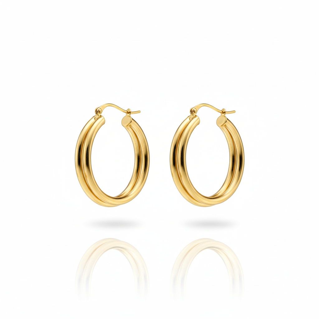 Store Øreringer Dame - Rustfritt Stål Gull